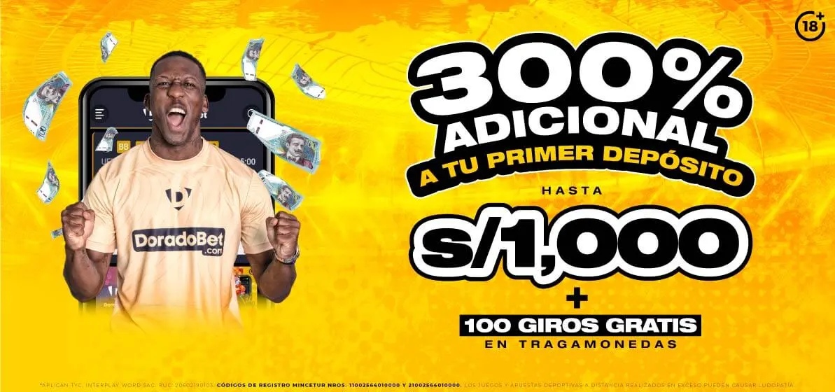 Casino DoradoBet, multiplica el primer depósito al 300% hasta S/ 1,000 soles.